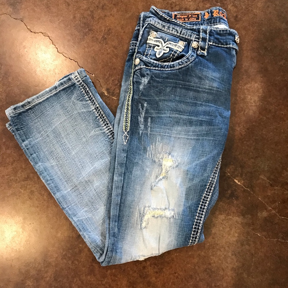 MENS ROCK REVIVAL DISTRESSED JEANS